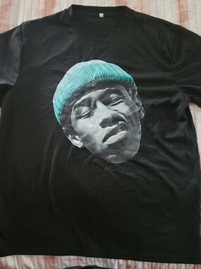 Black Hip Hop Inspired Graphic Tee w/ Teal Beanie Face of Tyler The Creator